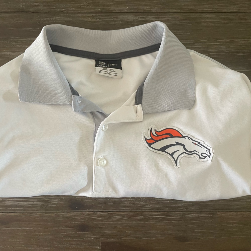 NFL Men’s Nike Broncos White and Gray Dri-Fit Polo Shirt XL